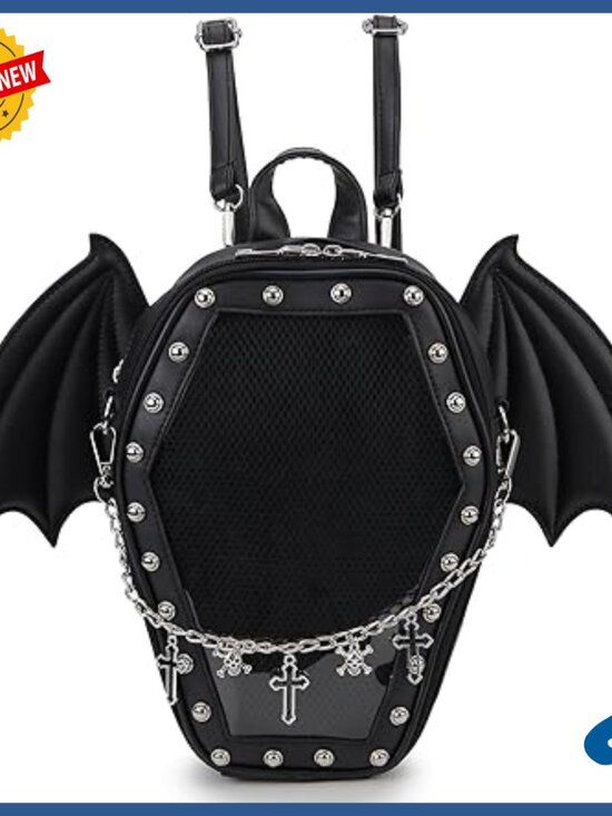 Gothic Coffin Shape Ita Backpack Vegan Leather Adjustable Straps Halloween main image 6